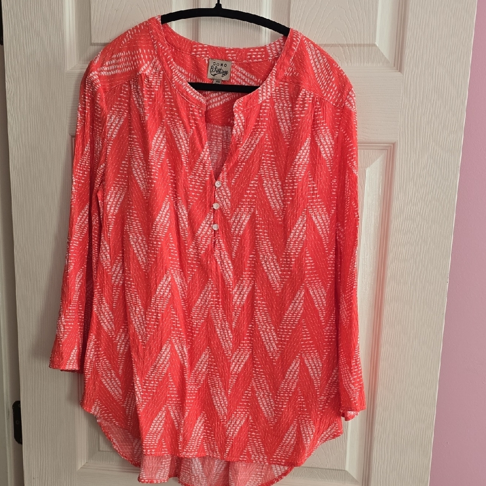 Como Vintage Red Patterned Blouse - image 1